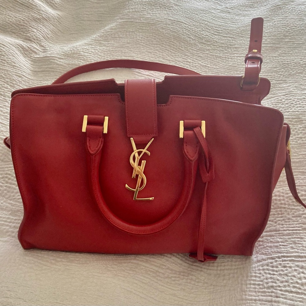 Saint Laurent Monogram Cabas Downtown in Red Leather Handbag